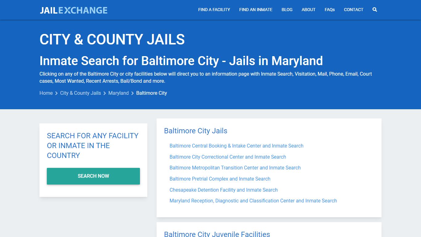 Inmate Search for Baltimore City | Jails in Maryland - Jail Exchange