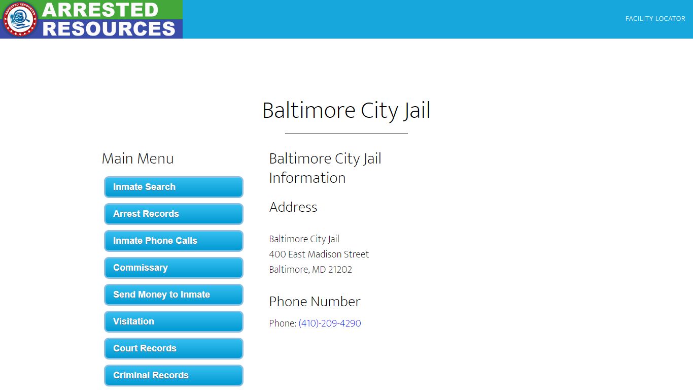 Baltimore City Jail - Inmate Search - Baltimore, MD - Arrested Resources